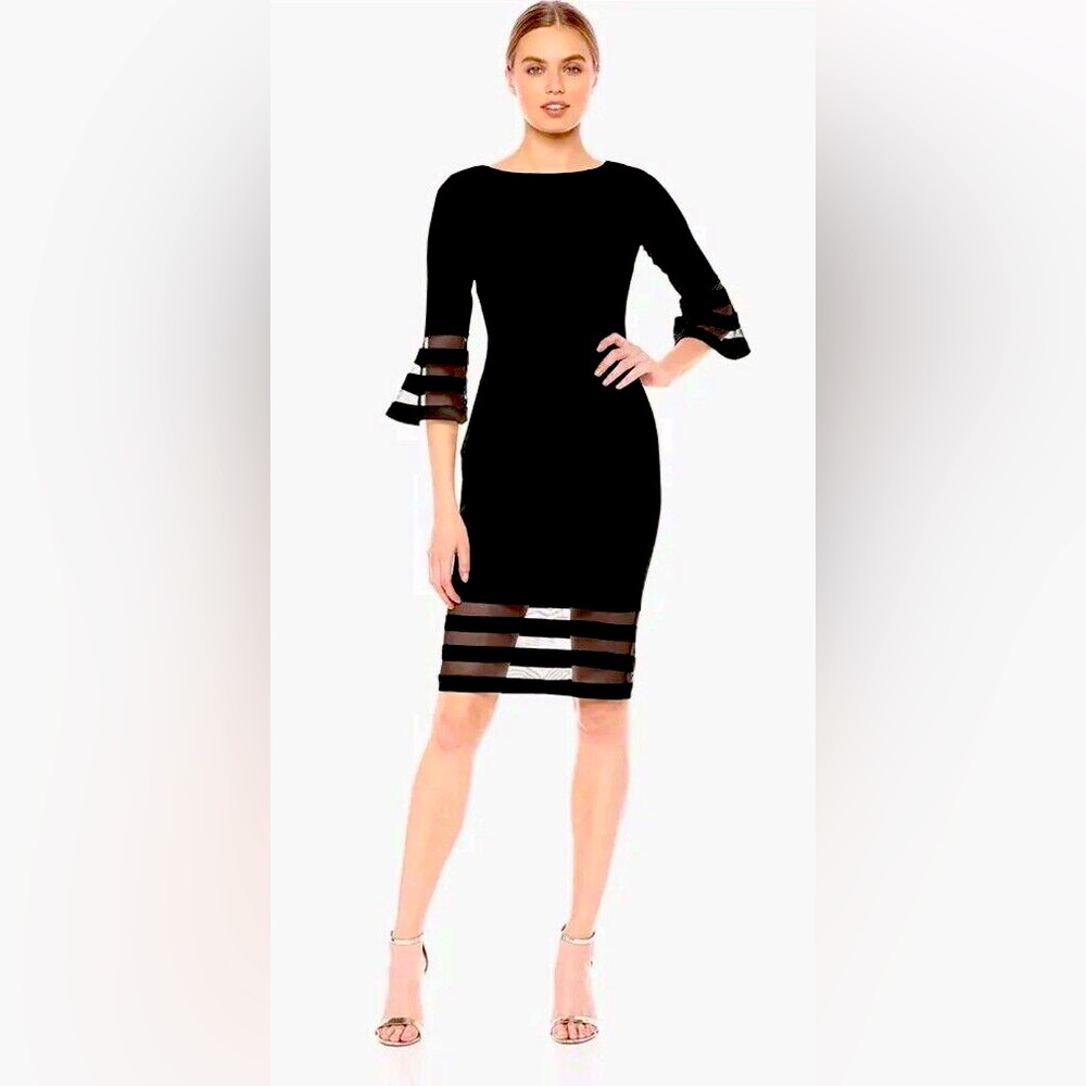 NEW Calvin Klein Bell sleeve Mesh Sheath Dress 4